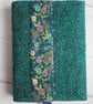 SOLD - A6 'Harris Tweed®' Reusable Notebook Cover - Jade Herringbone Floral Band - Image 6