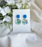 Blue Glitter Acrylic Hoop Earrings - Confetti Circle Statement Dangles - Image 5