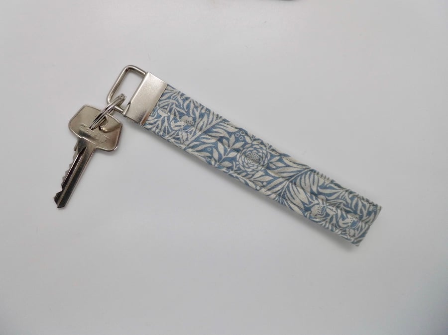 Key ring keyring wrist strap fob in William Morris Larkspur fabric 