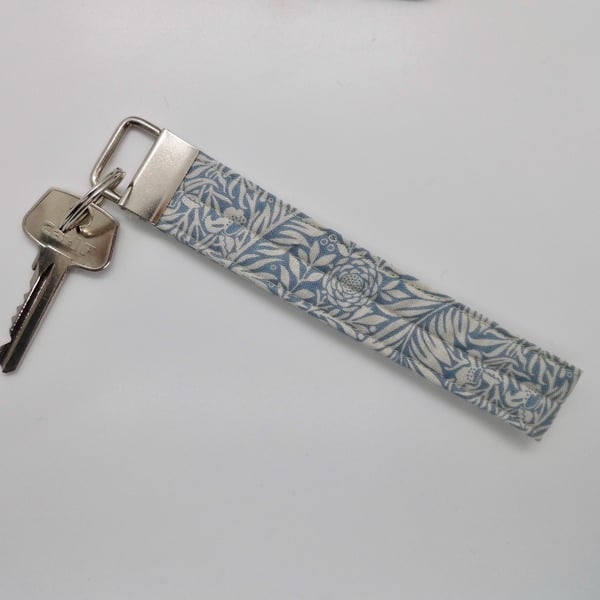 Key ring keyring wrist strap fob in William Morris Larkspur fabric 