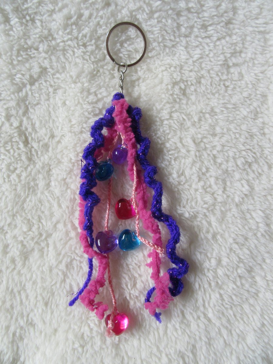 Pink and purple heart bag charm, stocking filler, gift for girls