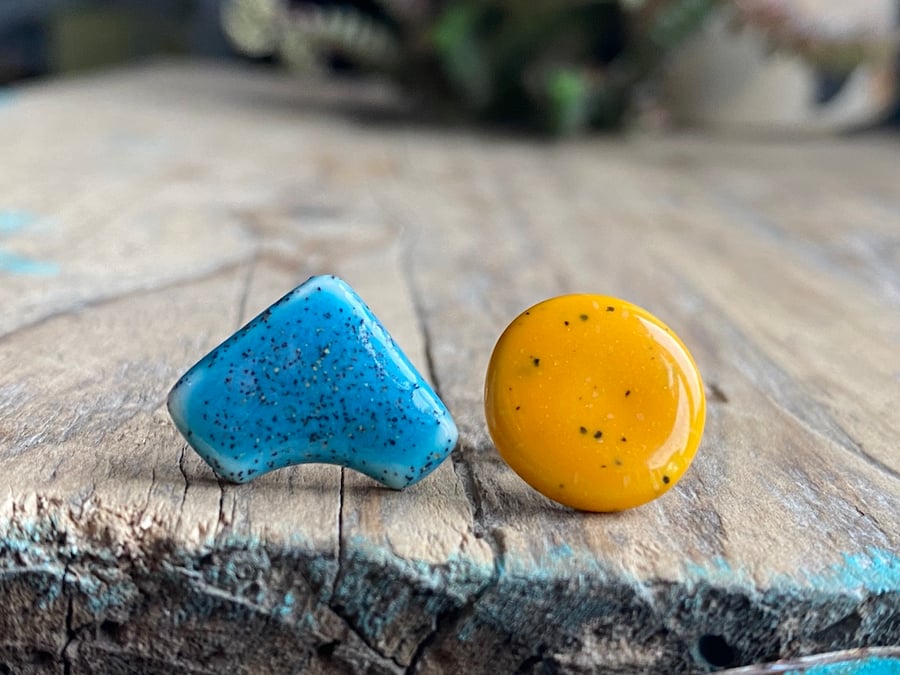 Handmade Ceramic Mismatched Sterling Silver Stud Earrings