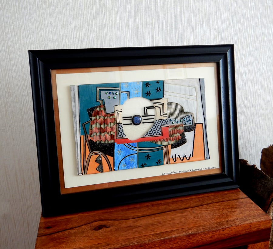 Handmade Fused Glass Picasso 'MANDOLIN' Painting