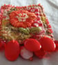 Orangle floral, Slow-stitched and beaded brooch. - Image 3