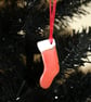 Red & white handmade ceramic christmas stocking hanging decoration - Image 3