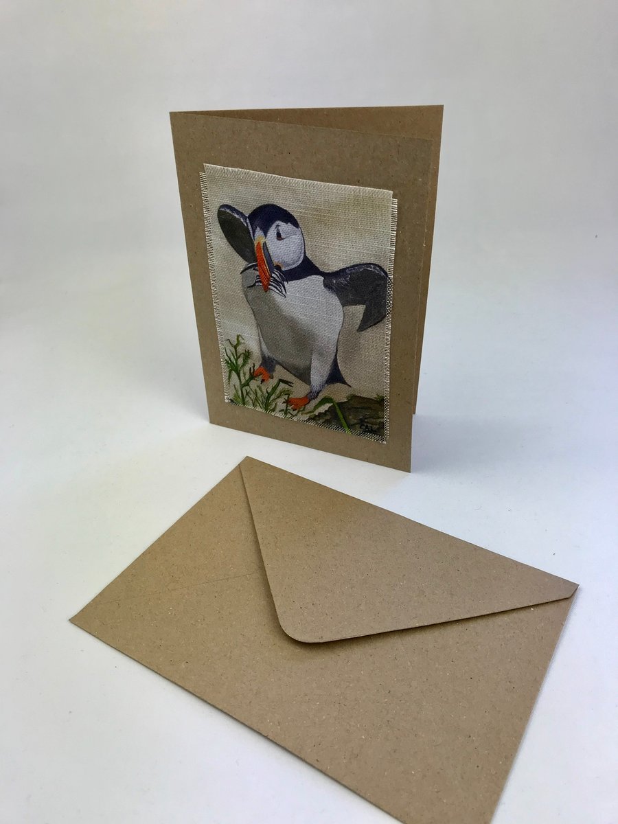 Puffin Watercolour Textile Greetings Cards