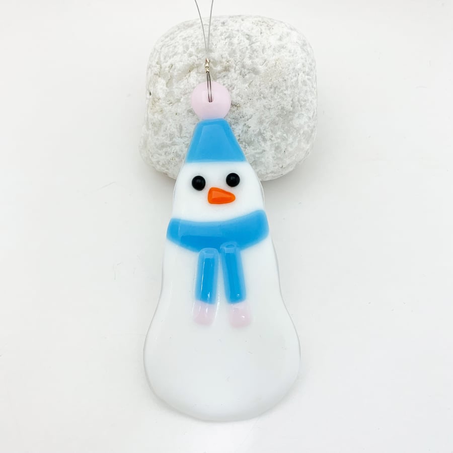 Seconds Sale - Fused Glass Snowman Hanging 3 - Handmade Glass Decoration