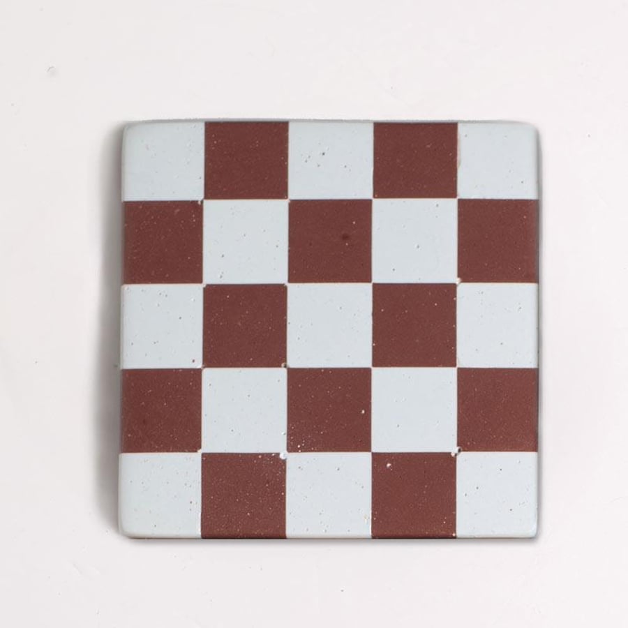 Checkered Coaster – Burgundy & Blue Jesmonite, Handmade Home Decor, Wedding gift