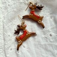 Christmas Hand Painted Reindeer Earrings