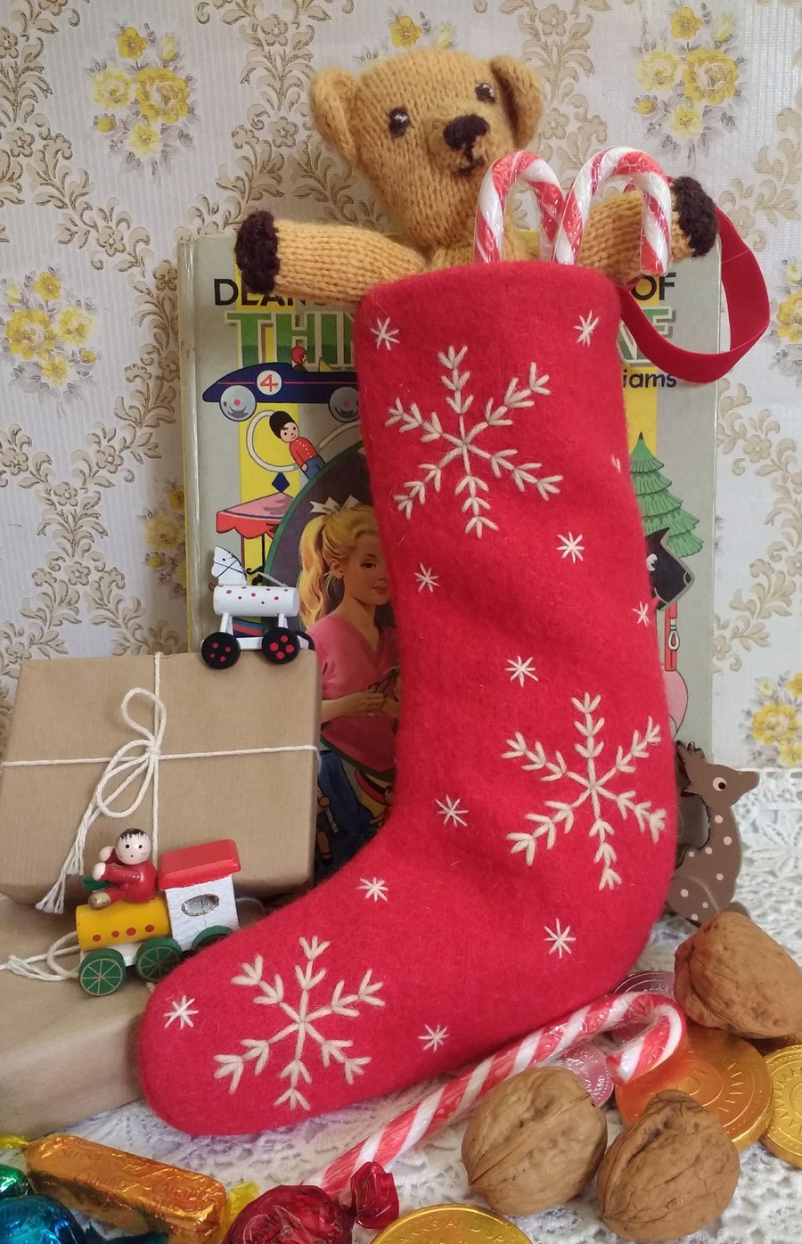 Wee sized embroidered Christmas stocking