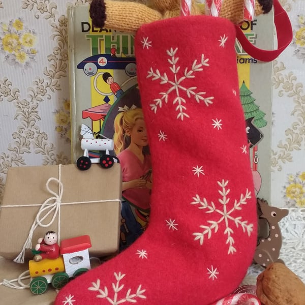 Wee sized embroidered Christmas stocking