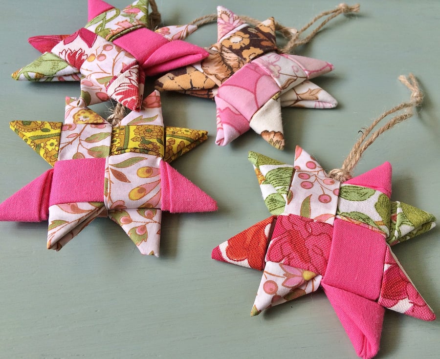PINK Christmas Stars - Vintage Fabric