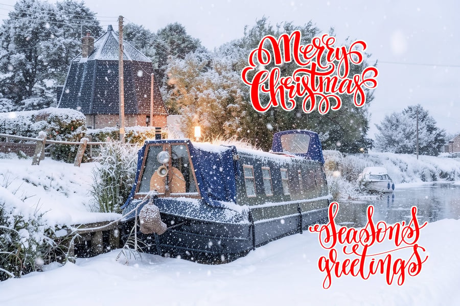 A5 Blank Greeting Card Christmas Canal Boats Norfolk