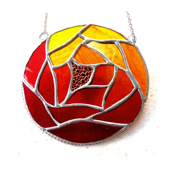 Stained Glass Suncatcher Fire Ball  Autumn Leaves 010 Fireball Art