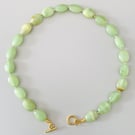 Light Green Gemstone Beaded Necklace with Gold Toggle Clasp