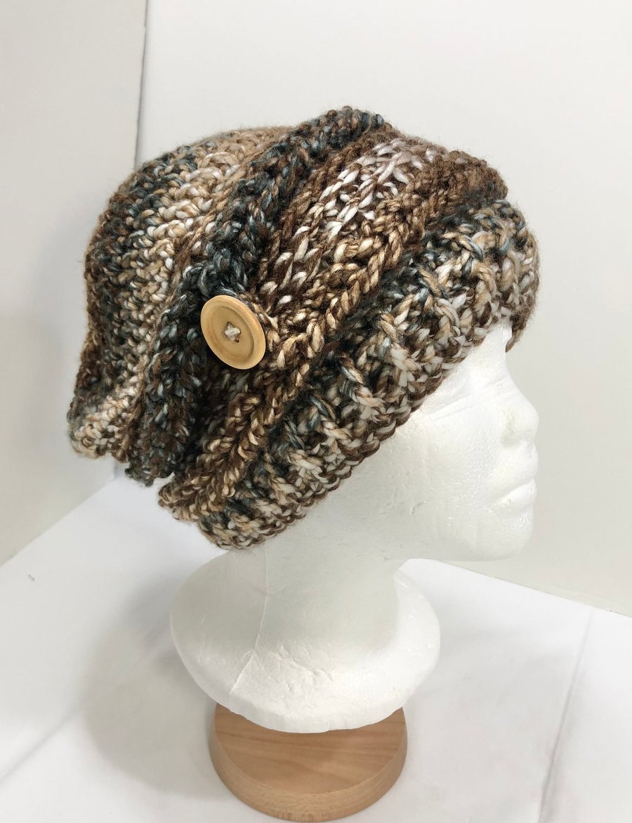 Womens slouch hat, Chunky hat, Ladies hat, Brown mix hat