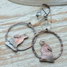 Copper Hoop Hare Earrings with Quartz Stars