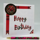 Scottish Handmade Happy Birthday Card with Red Tartan and Celtic Design