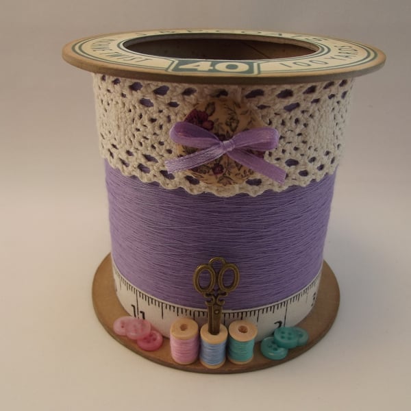 Shabby Lilac Cotton Reel Storage Pot