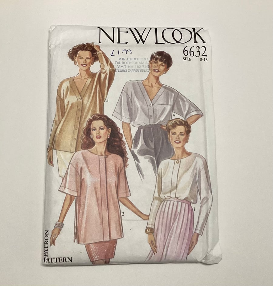 Sewing pattern,  blouse variations, vintage New Look 6632, uncut