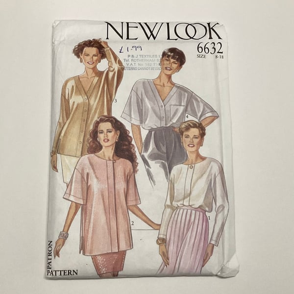 Sewing pattern,  blouse variations, vintage New Look 6632, uncut