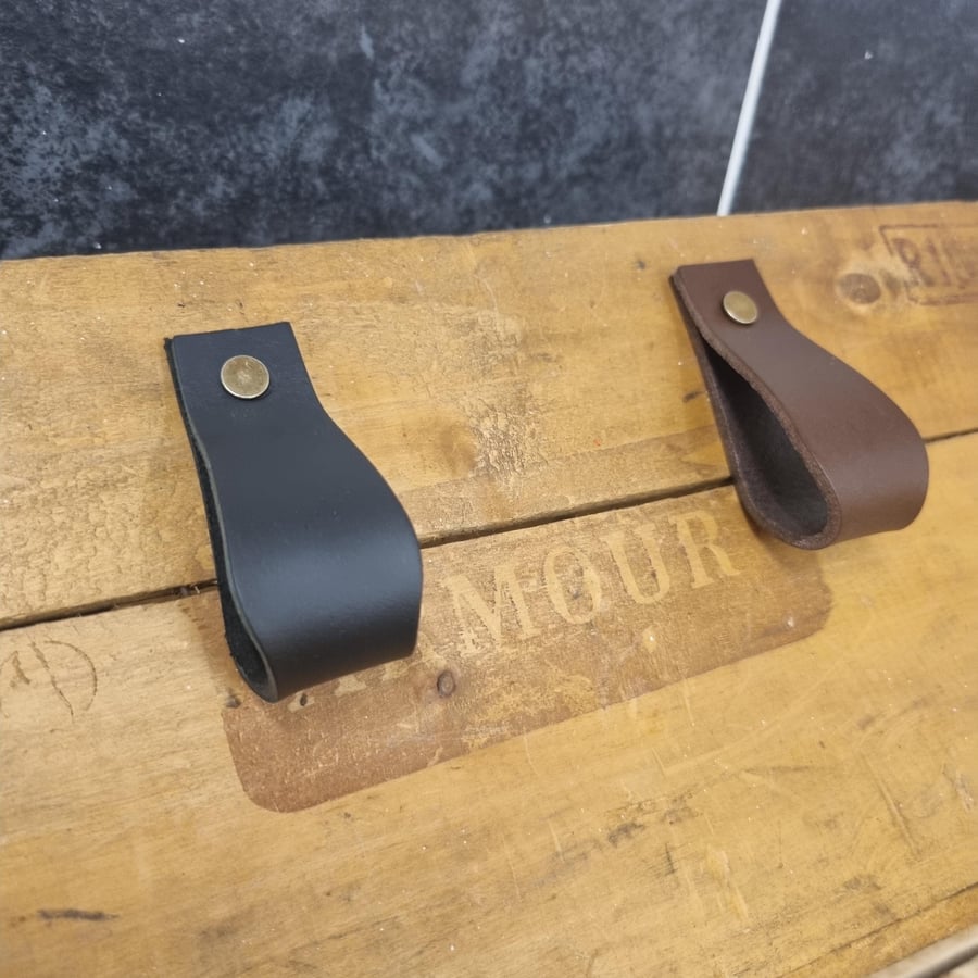 Genuine Leather Drawer Pulls BlackDark Brown