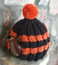 Small Tea Cosy for 2 Cup Tea Pot, Black & Orange, Hand Knitted, Wool Mix Yarn - Image 2
