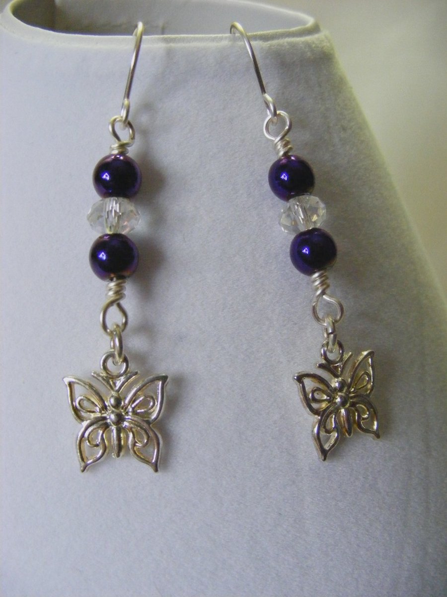 Purple Hematite and Crystal Earrings