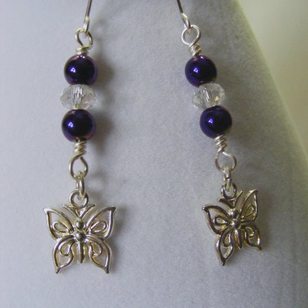 Purple Hematite and Crystal Earrings