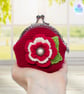 Crochet red and cream flower coin purse, flower purse, clasp purse, coin purse - Image 2