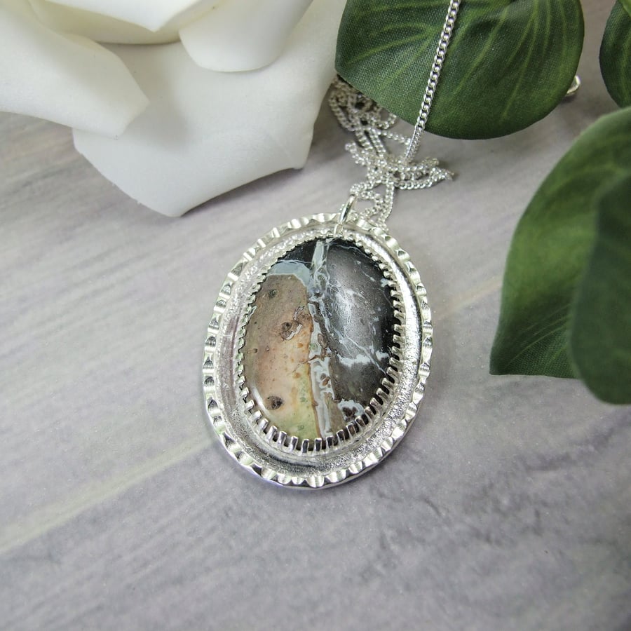 Sterling Silver and Rainforest Jasper Necklace  - Seconds Sunday 