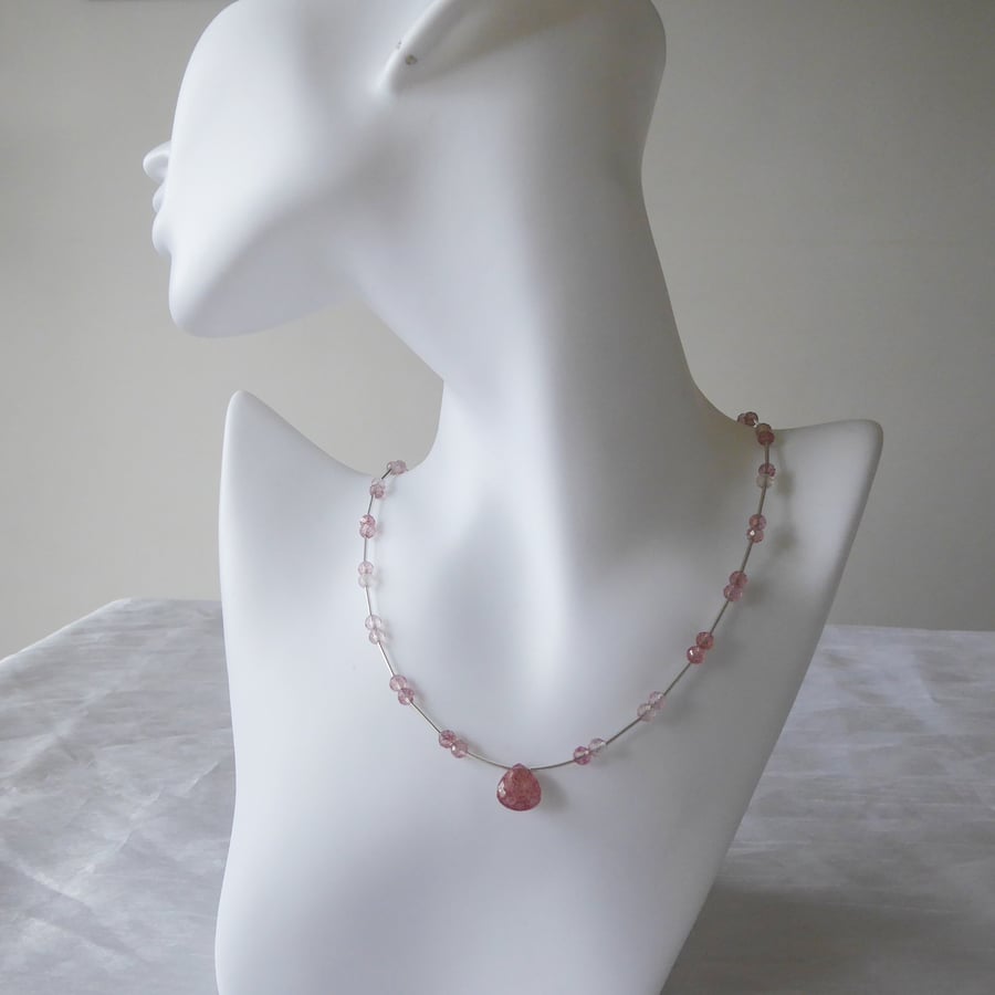 Sterling Silver &  Strawberry Quartz Necklace