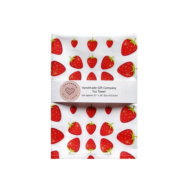 Fabric Handmade Pretty Cotton Tea Towel with a Strawberry Design