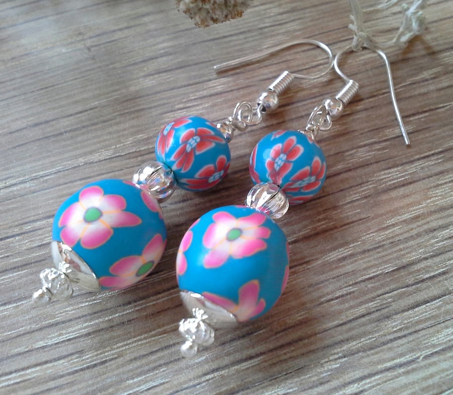 Pretty Feminine, Polymer Clay Silver Plated Earrings 