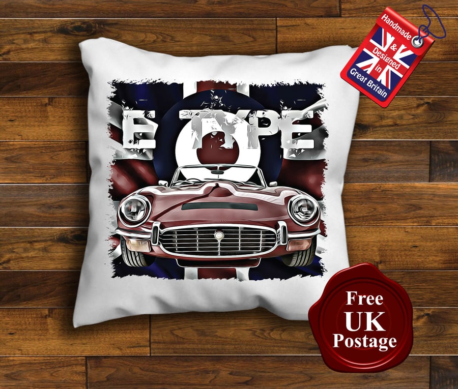 E Type Jaguar Cushion Cover, Choose Your Size