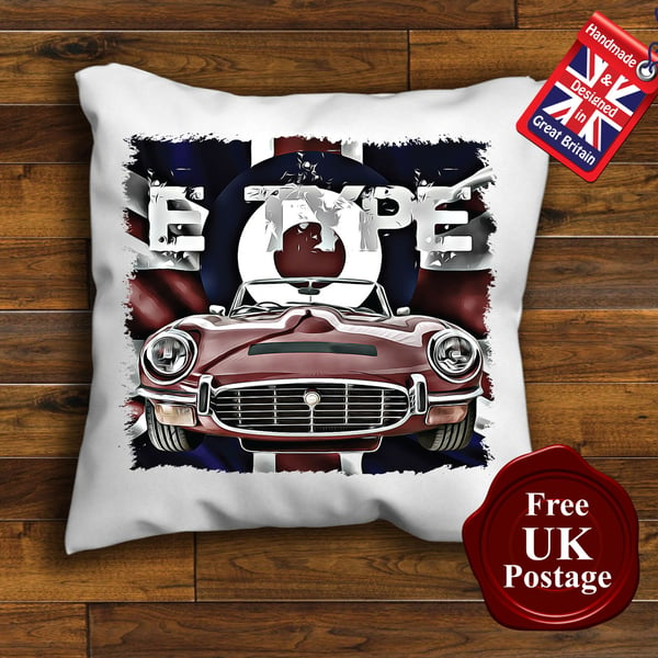 E Type Jaguar Cushion Cover, Choose Your Size