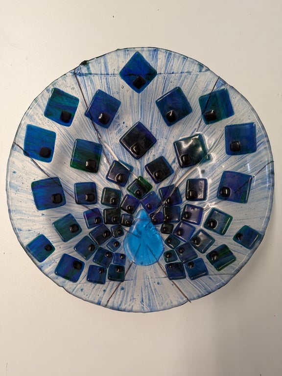 Perfectly Imperfect Second Peacock Fused Glass Bowl 