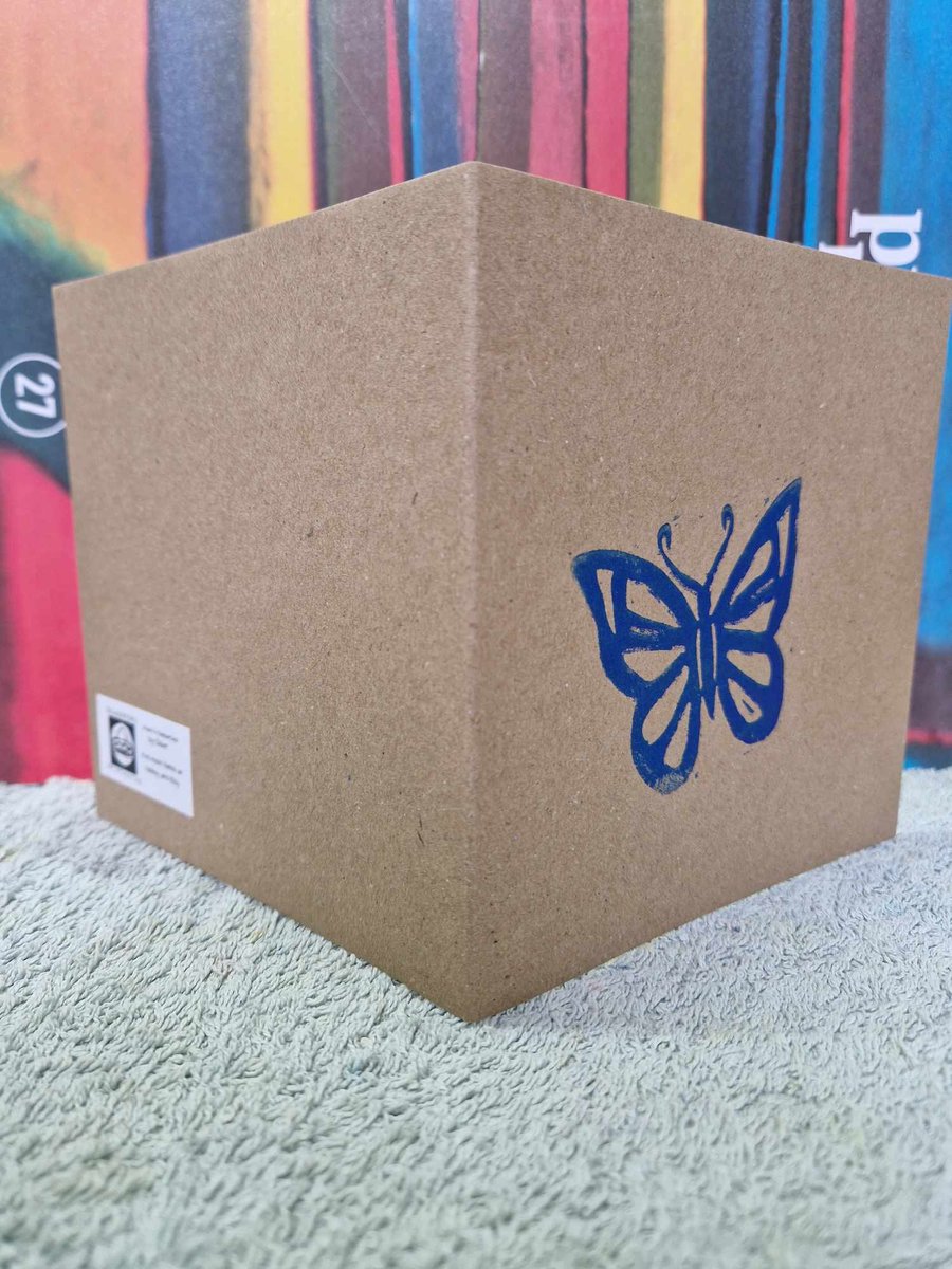 Butterfly card. 5x5 inch. Blue ink. With envelope.