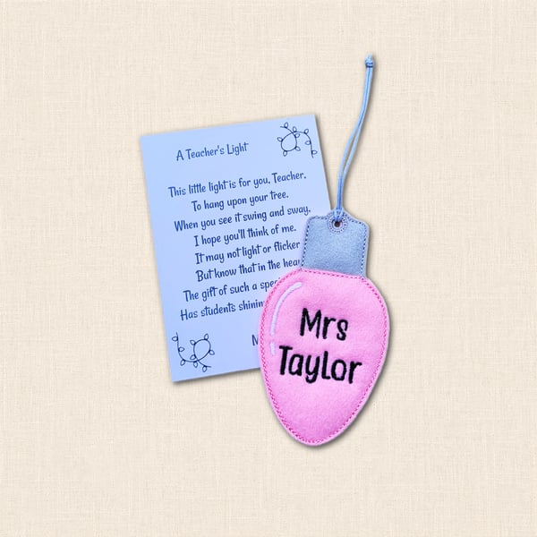 A Teacher's Light Christmas Tree Decoration - Light Bulb Ornament
