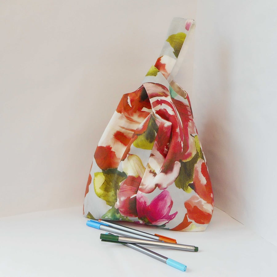 Large Japanese Knot  bag in abstract floral print
