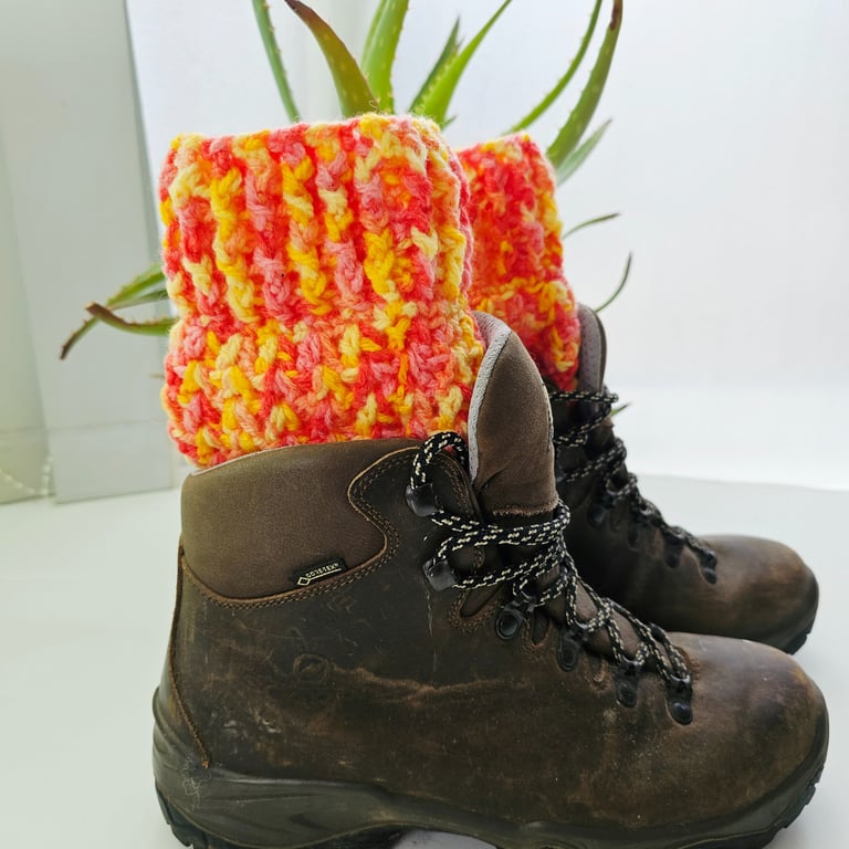 Pink Orange Pink Boot Cuffs, Fruit Salad Crochet Ankle Warmers, One Size.