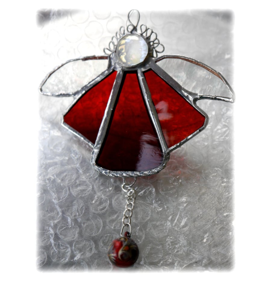 Angel Bell Suncatcher Stained Glass Red