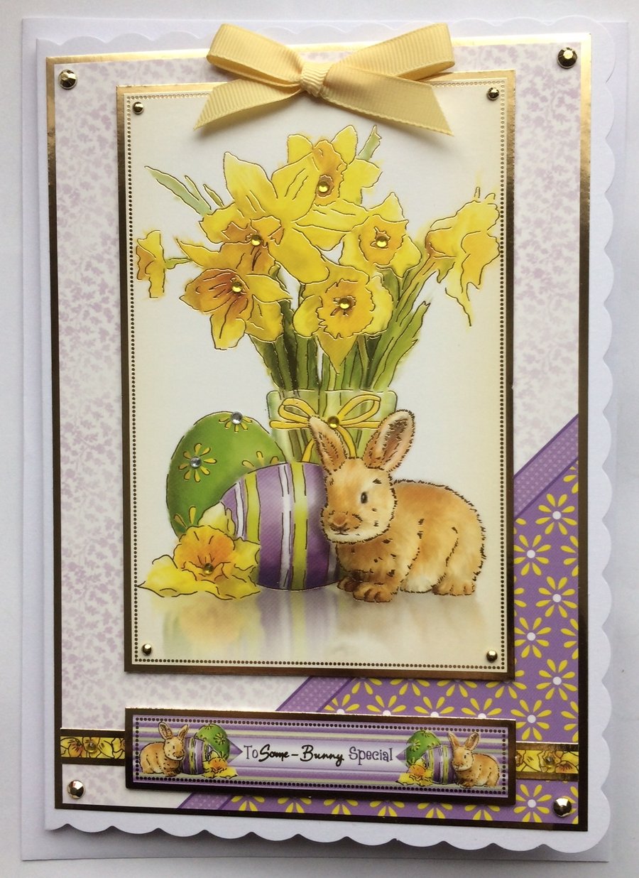 Easter Card To Some Bunny Special Rabbit and Daffodils 3D Luxury Handmade Card