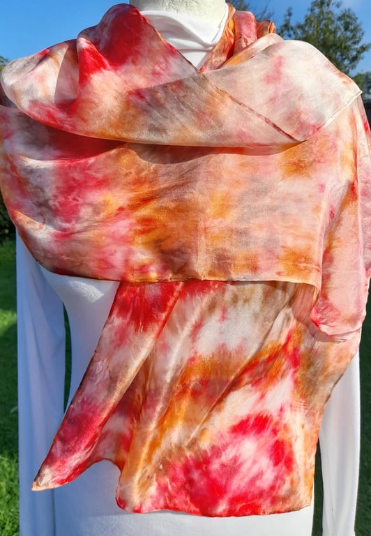 Pure Silk Hand Dyed Scarf in Vibrant Oranges.  'Sunset'