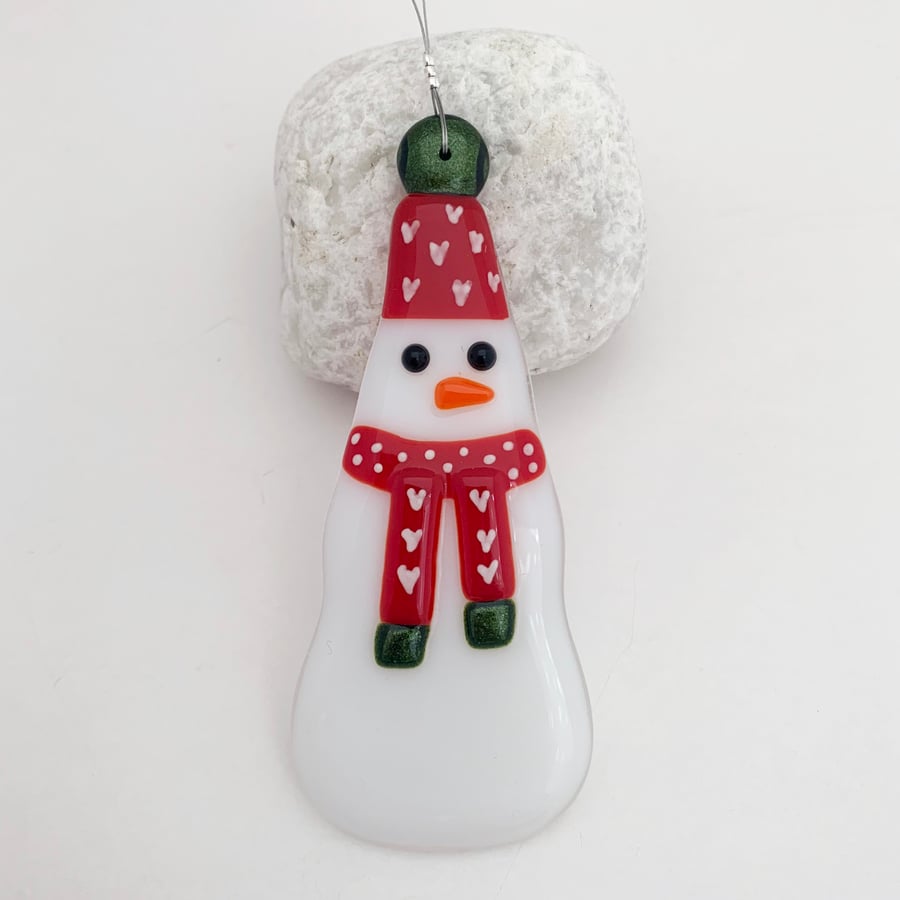 Seconds Sale - Fused Glass Snowman Hanging  - Handmade Glass Decoration