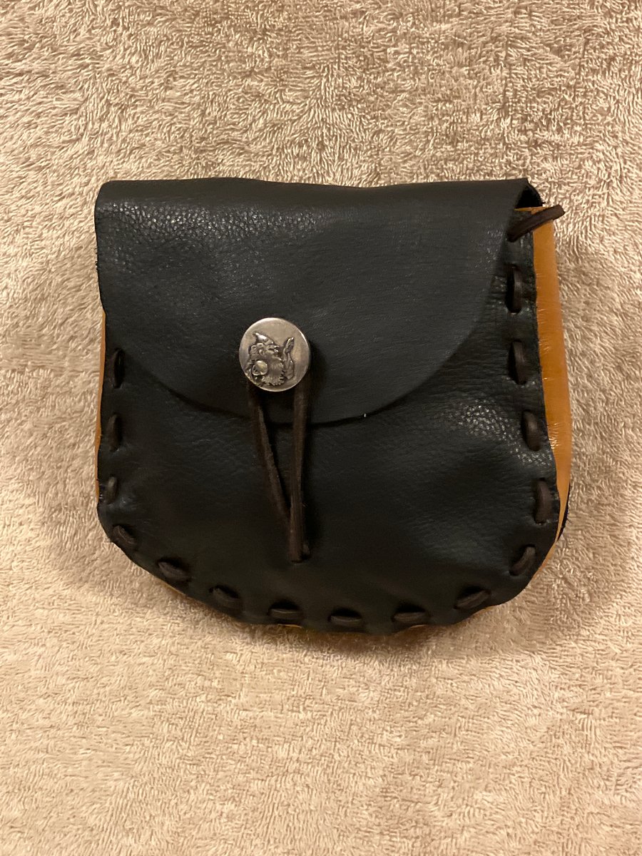 Pouch:  Black and Mustard Yellow coloured Leather Medieval Style