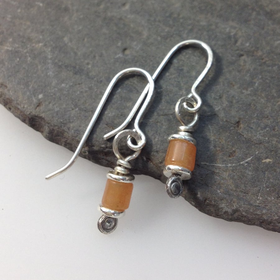 Reels  - silver and orange aventurine  earrings