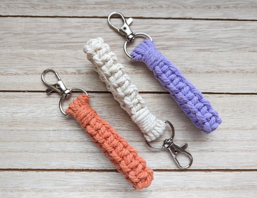 Mini macrame wristlet keychain, finger sized fidgeting keyring