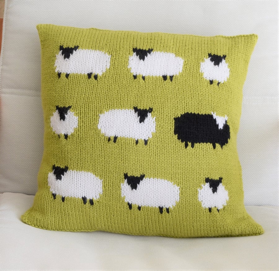 Knitting Pattern for a Sheep Cushion using Aran or Worsted Wool. Digital Pattern