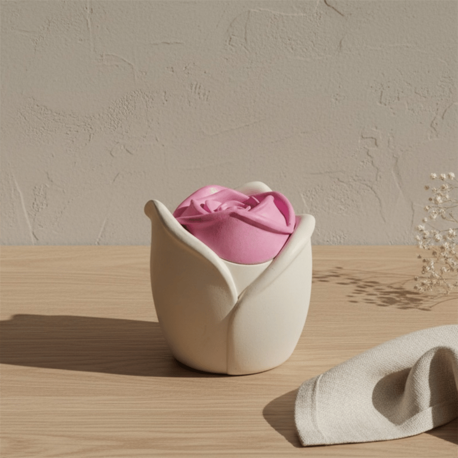 White trinket pot with pink rose lid – handmade jewellery box